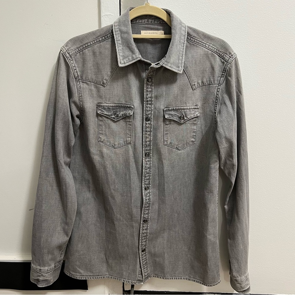 All Saints Long Sleeve Gray Denim Shirt